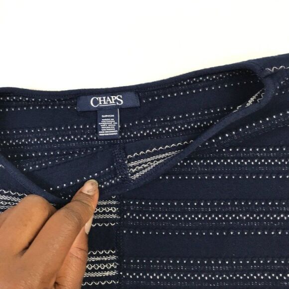 Chaps Womens Cotton Textured Knit Top Striped Shirt Long Sleeve Casual S Small - Picture 4 of 11